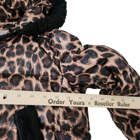 Juicy Couture Womens Puffer Coat Jacket Small Brown Cheetah Leopard Fur Hooded - Picture 14 of 16